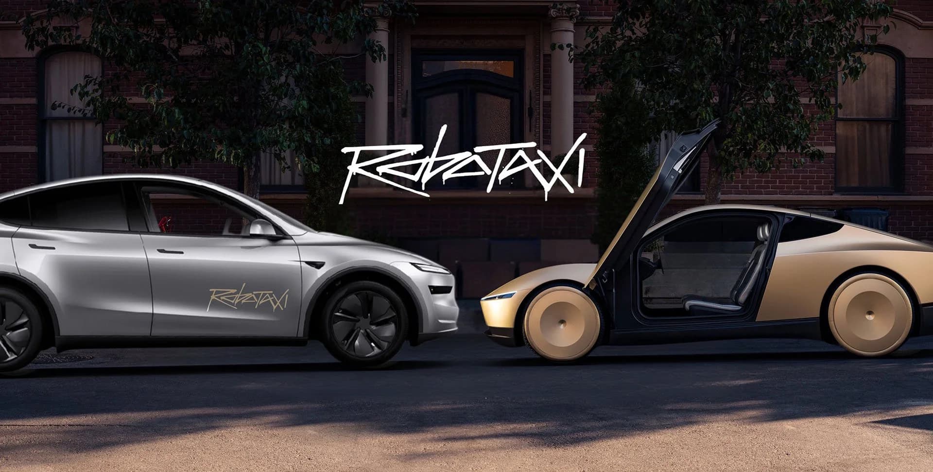Tesla Cybercab on the road illustrating the tesla robotaxi 2026 production and FSD rollout