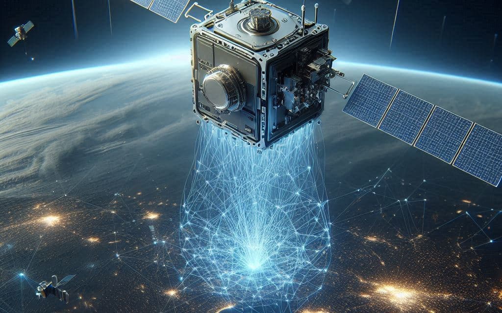 Orbital solar-powered data center satellites showing AI in space alongside Earth-based AI factories
