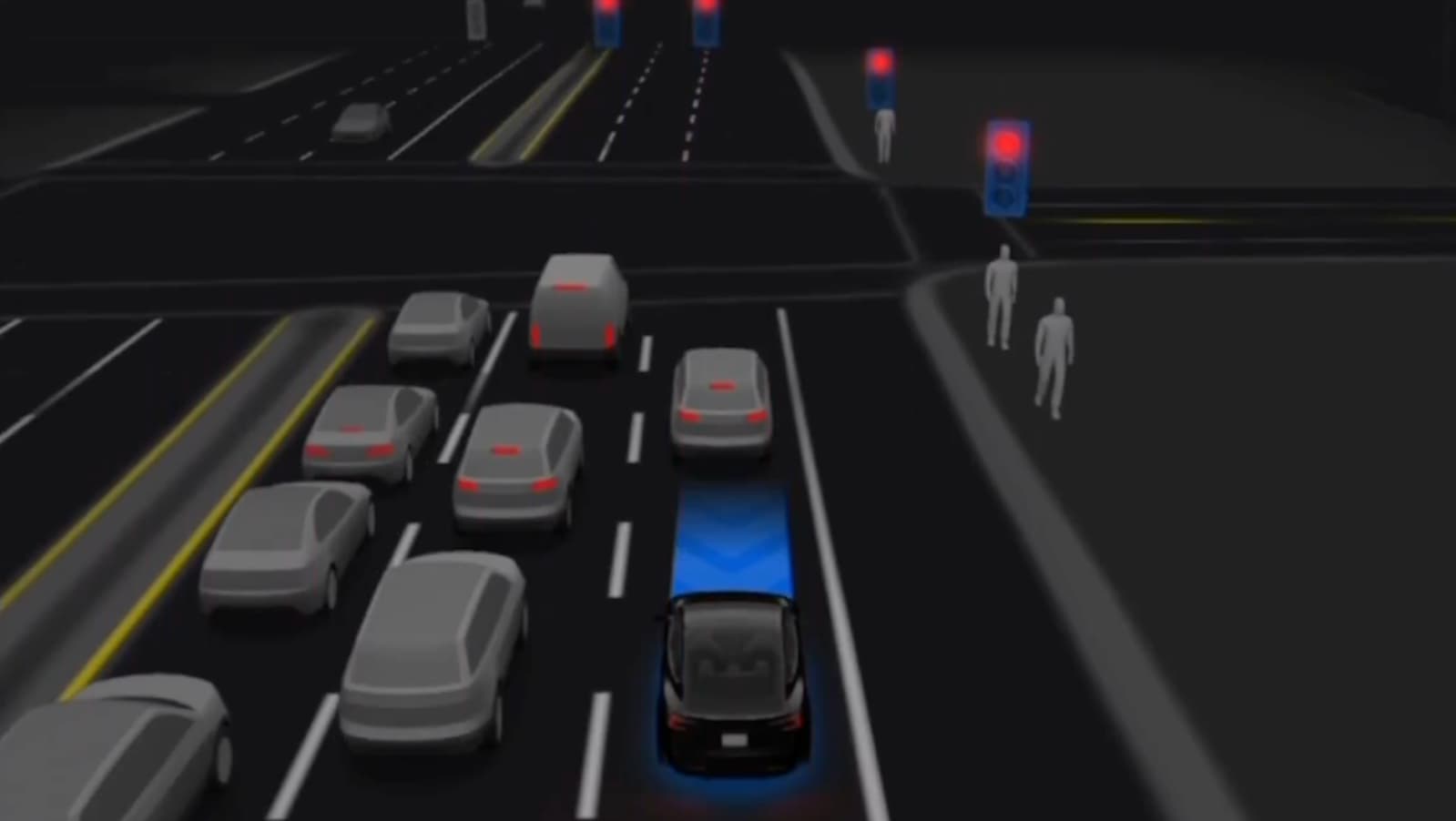 Tesla FSD v14 screen showing driving profile options and self-driving mode during a hands-free drive