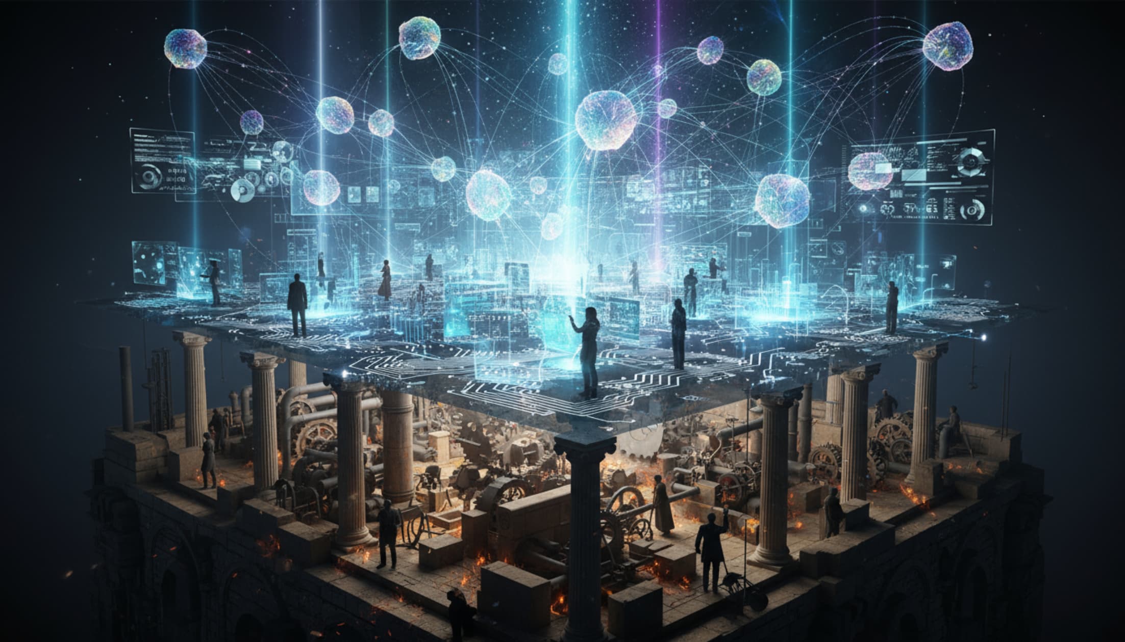 Illustration of AI reshaping American value creation, explaining why America leads AI in the global race