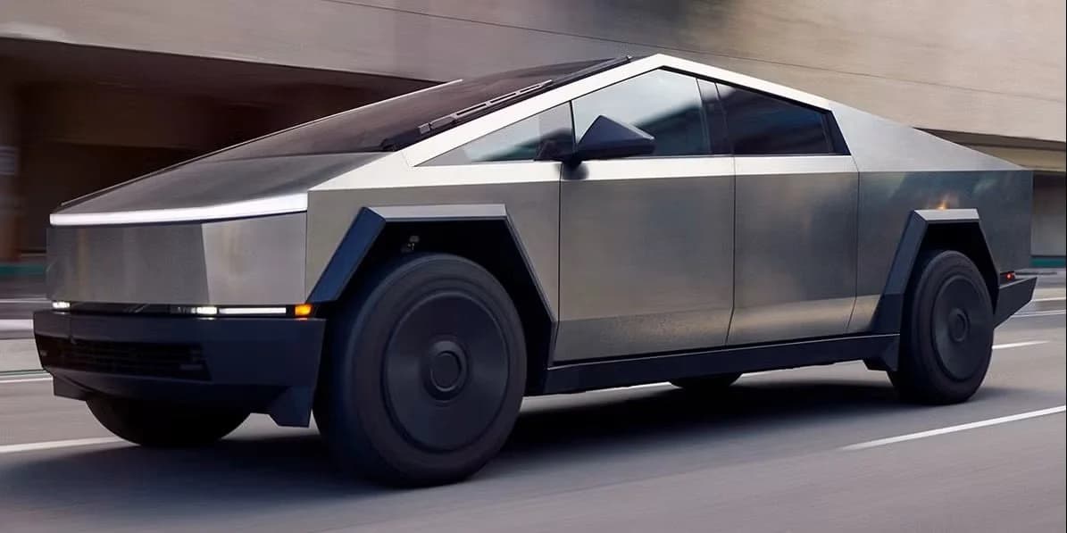Tesla Cybertruck running FSD v14 self-driving through Austin rush hour traffic