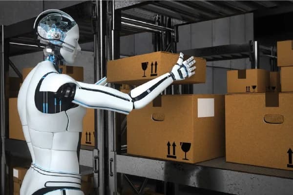 Humanoid robots, autonomous delivery vehicles, and warehouses illustrating the automation economy